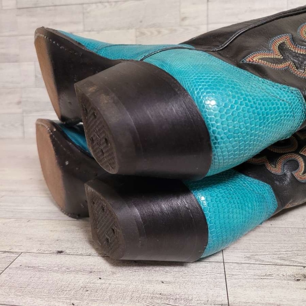 Women's Justin Western Turquoise Lizard Leather Rodeo Cowboy Boots Size 6.5 B - Picture 9 of 10